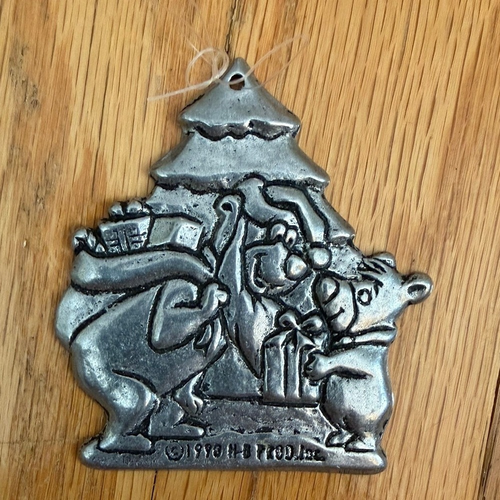 Vintage 1990 Yogi Bear and Boo-Boo Christmas Ornament Hanna-Barbera Metal Decor